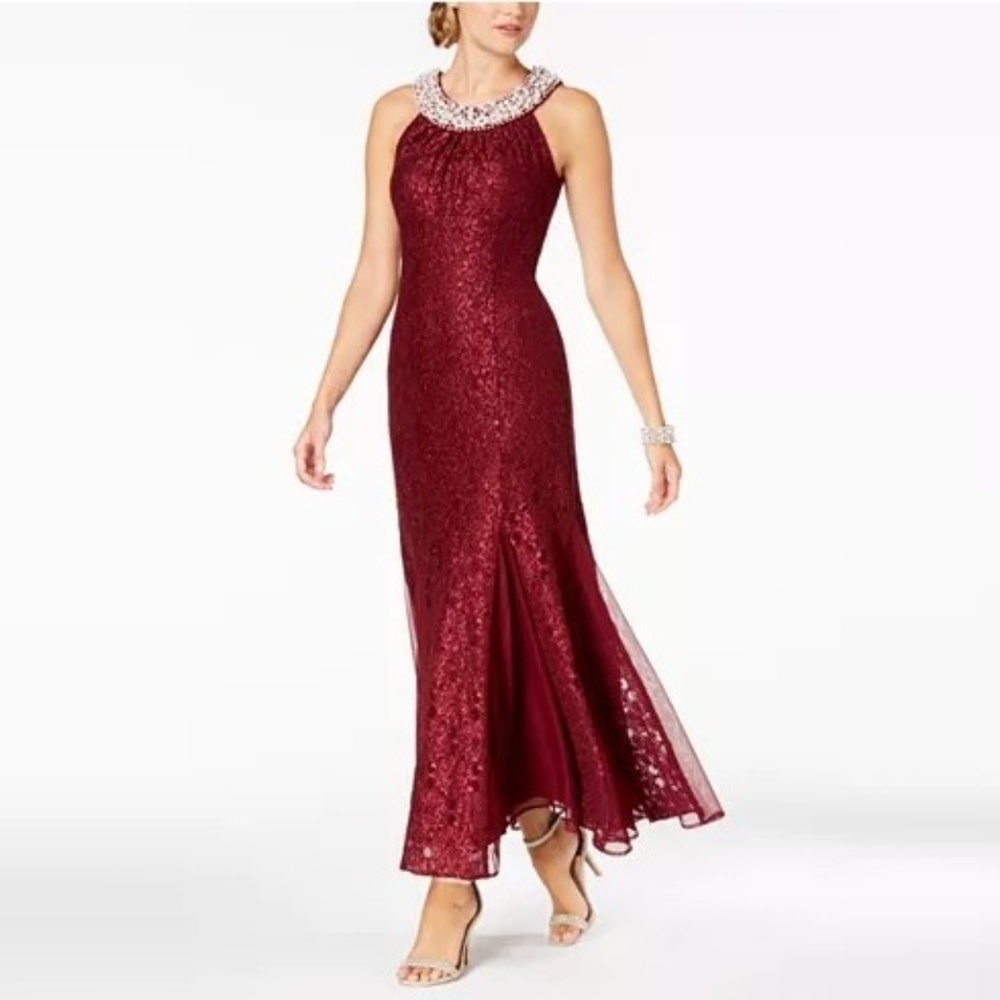 R & M Richards Embellished Lace Gown